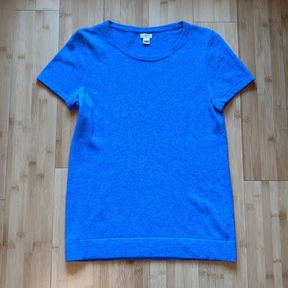 J. Crew Silk Short Sleeve Wool Blue Top | Small - Picture 2 of 2